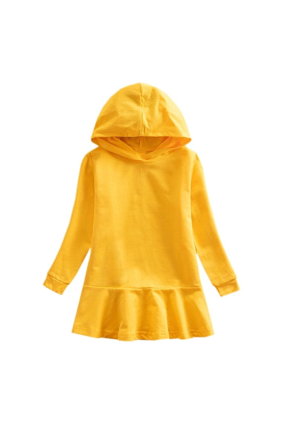 Kids Sweatshirt Dress Toddler Girls Long Sleeve Hooded Dress Solid Color Casual Dress