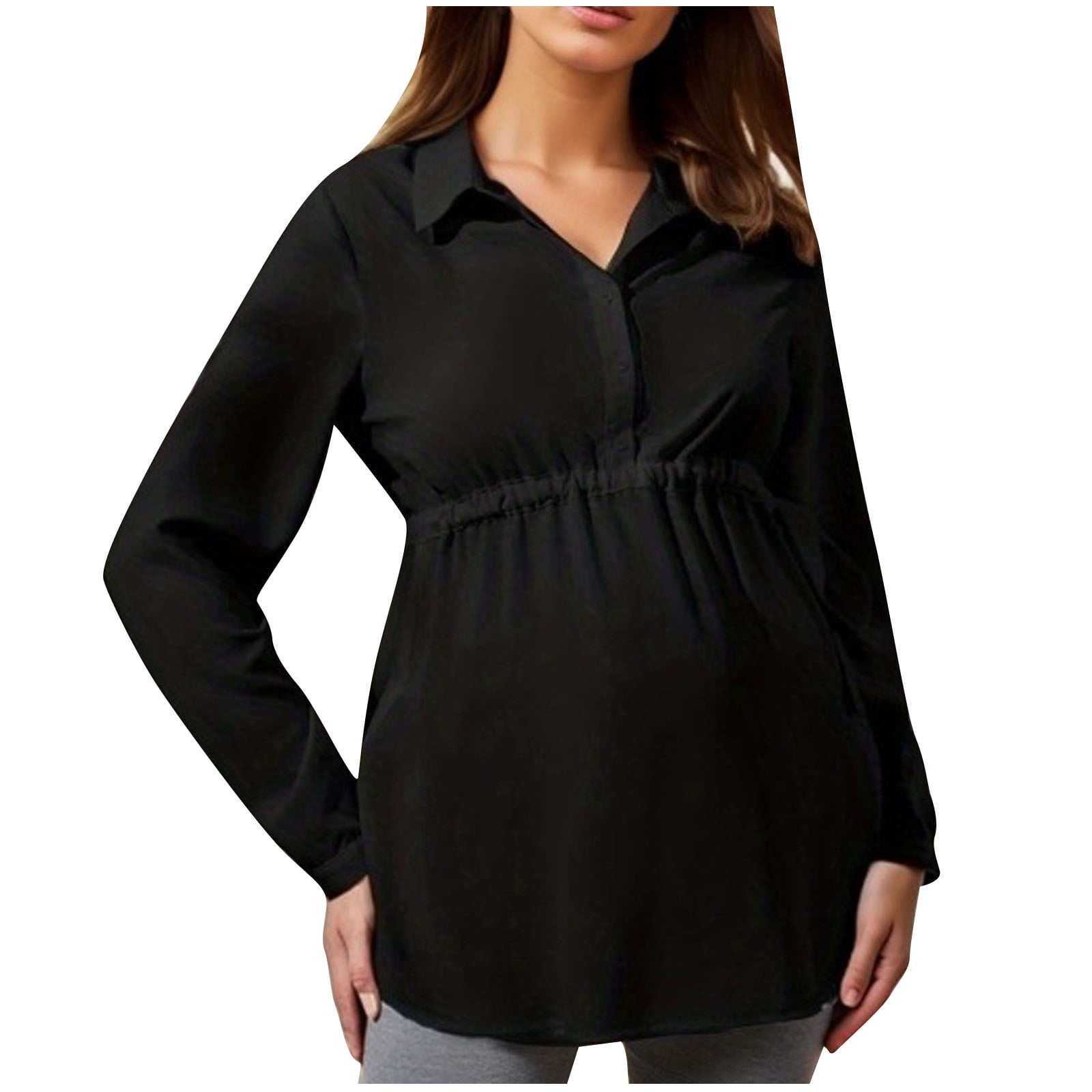ameIAEA Maternity Blouse for Work Pregnancy Top Long Sleeve Collar