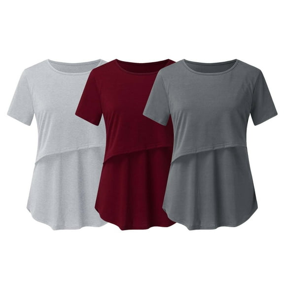 ameIAEA Maternity Shirts 3 Packs Short Sleeve Nursing Tops Pregnancy Breastfeeding Clothes
