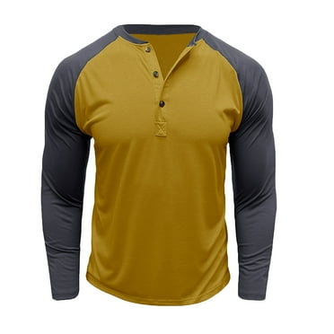 ameIAEA Men Casual Fall Tops Long Sleeve Color Block T-Shirts Button Up Crewneck Basic Tees