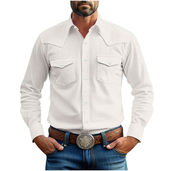 ameIAEA Men Casual Long Sleeve Shirts with Two Pockets Classic Business Work Collared Tops