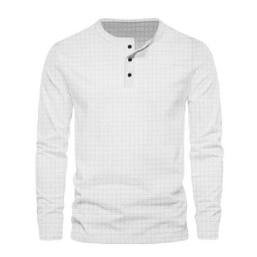 ameIAEA Men Long Sleeve Fall T-Shirts Crewneck Button Tee Tops Solid Color Casual Pullover