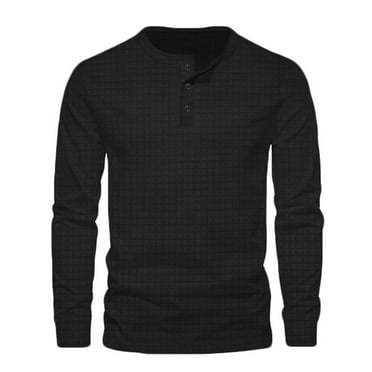 ameIAEA Men Long Sleeve Fall T-Shirts Crewneck Button Tee Tops Solid Color Casual Pullover