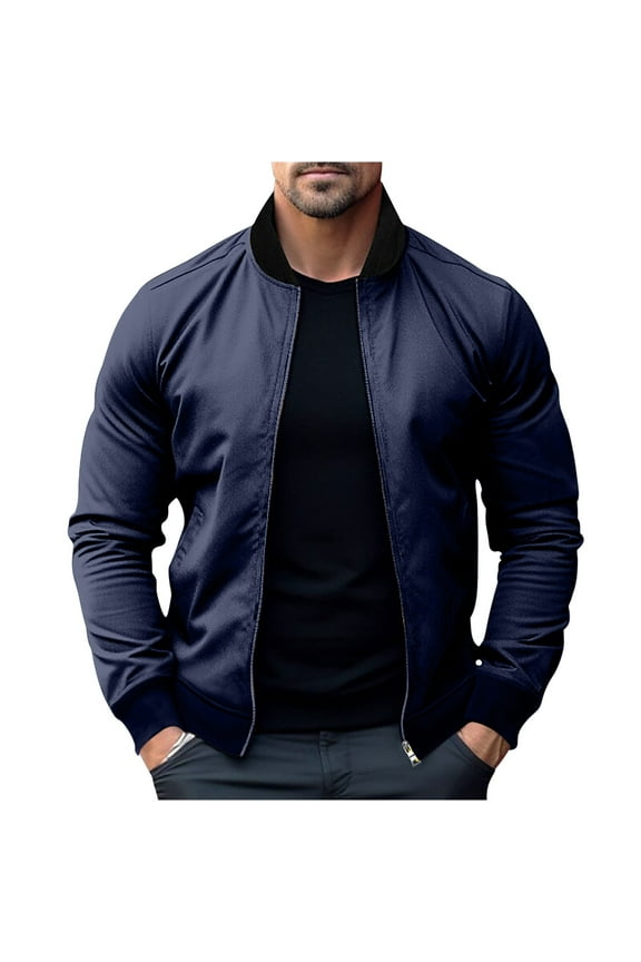 Men's Casual Jackets Full Zip Long Sleeve Coats Spring Fall Windbreaker Zip Up Coat with Pocket