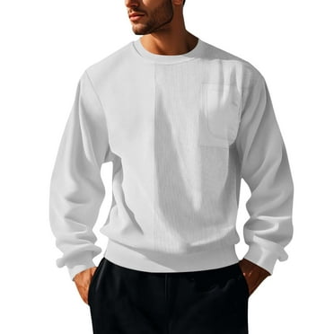 ameIAEA Men's Casual Sweatshirts Long Sleeve Crewneck Fall Tops Solid Color Lightweight Pullover