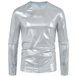 Unique Bargains Men's Metallic T-Shirt Round Neck Long Unique Bargains Men's Metallic T-Shirt Round Neck Long