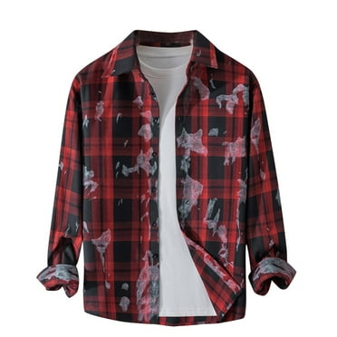 ameIAEA Men's Plaid Button Down Shirts Fall Long Sleeve Lightweight Shirt Jacket Collar Casual Tops