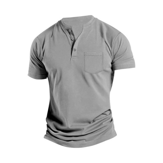 ameIAEA Men's Shirts Short Sleeve Lightweight Tees Solid Color Basic Button T-Shirt with Pocket