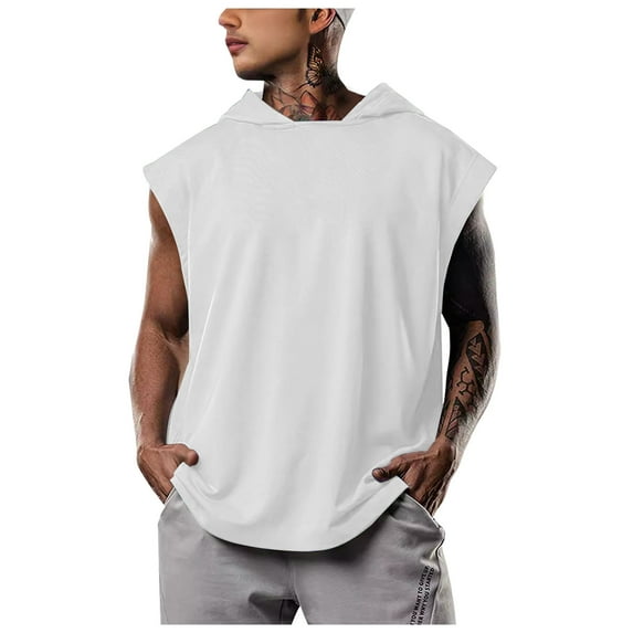 ameIAEA Men's Sleeveless Hoodies Summer Workout Casual Shirts Solid Color Beach Pullover Tops