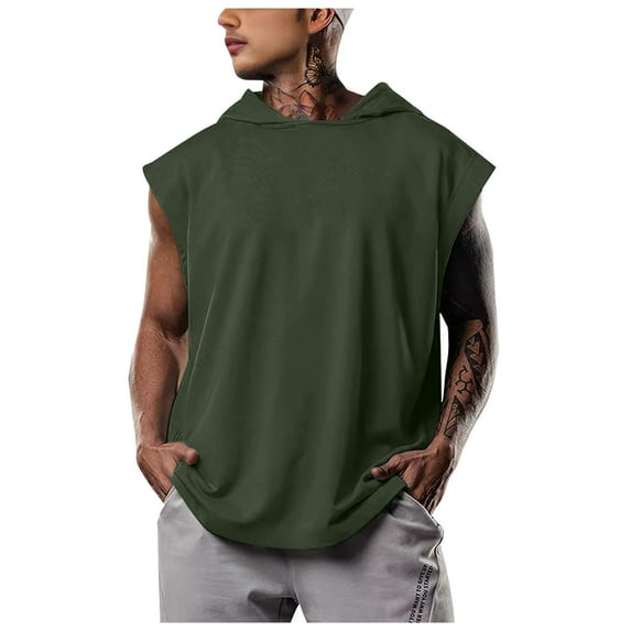 ameIAEA Men's Sleeveless Hoodies Summer Workout Casual Shirts Solid Color Beach Pullover Tops