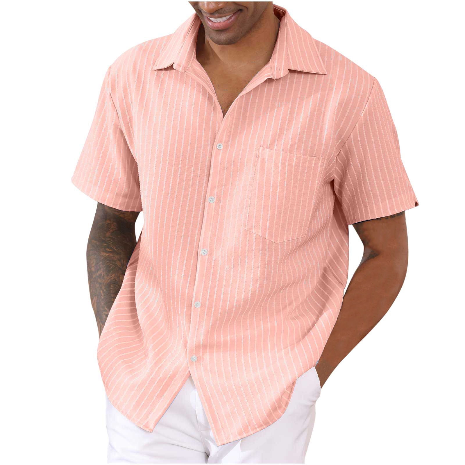 ameIAEA Men's Striped Shirts Casual Short Sleeve Button Down Summer
