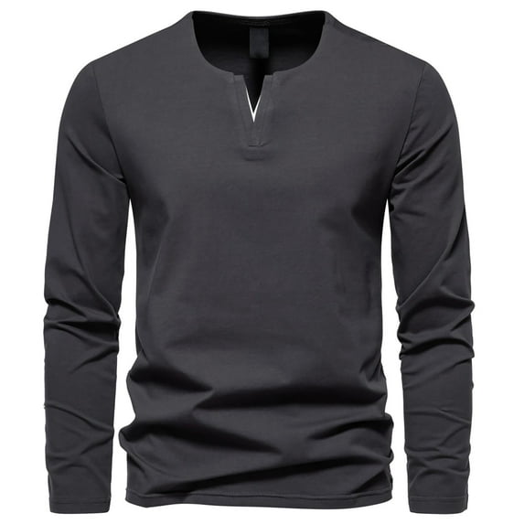 ameIAEA Men's V Neck Long Sleeve Shirts Casual Fall Tee Tops Solid Color Basic Pullover Shirts