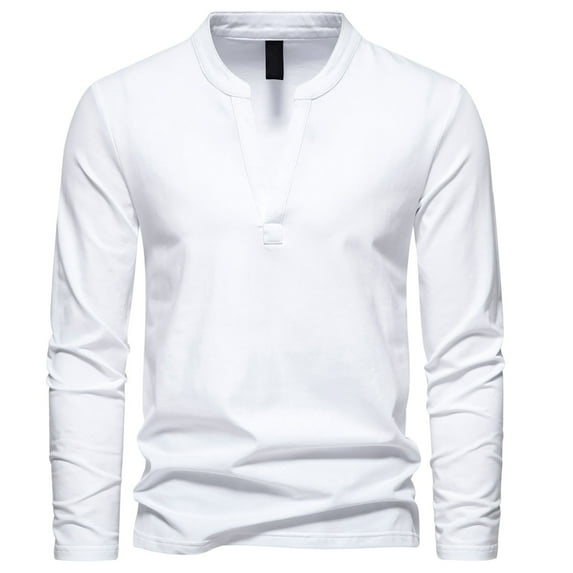 ameIAEA Men's V Neck Long Sleeve Shirts Casual Fall Tee Tops Solid Color Basic Pullover Shirts