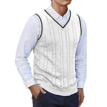 ameIAEA Men's Winter Sweater Vest V-Neck Sleeveless Knitted Pullover Color Block Waistcoat