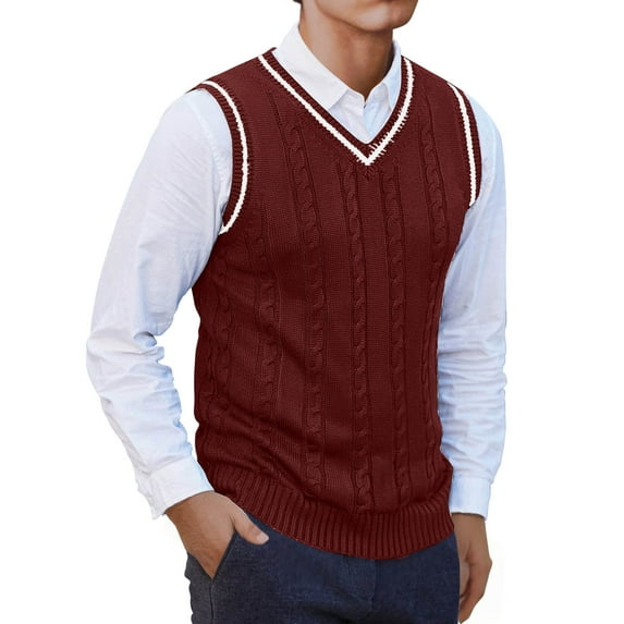 ameIAEA Men's Winter Sweater Vest V-Neck Sleeveless Knitted Pullover Color Block Waistcoat