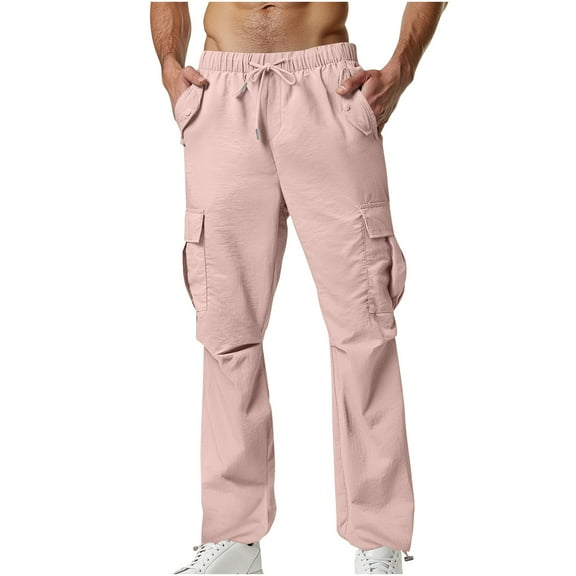 ameIAEA Mens Casual Cargo Pants Elastic Waist Lightweight Hiking Sweatpants Drawstring Sport Trousers