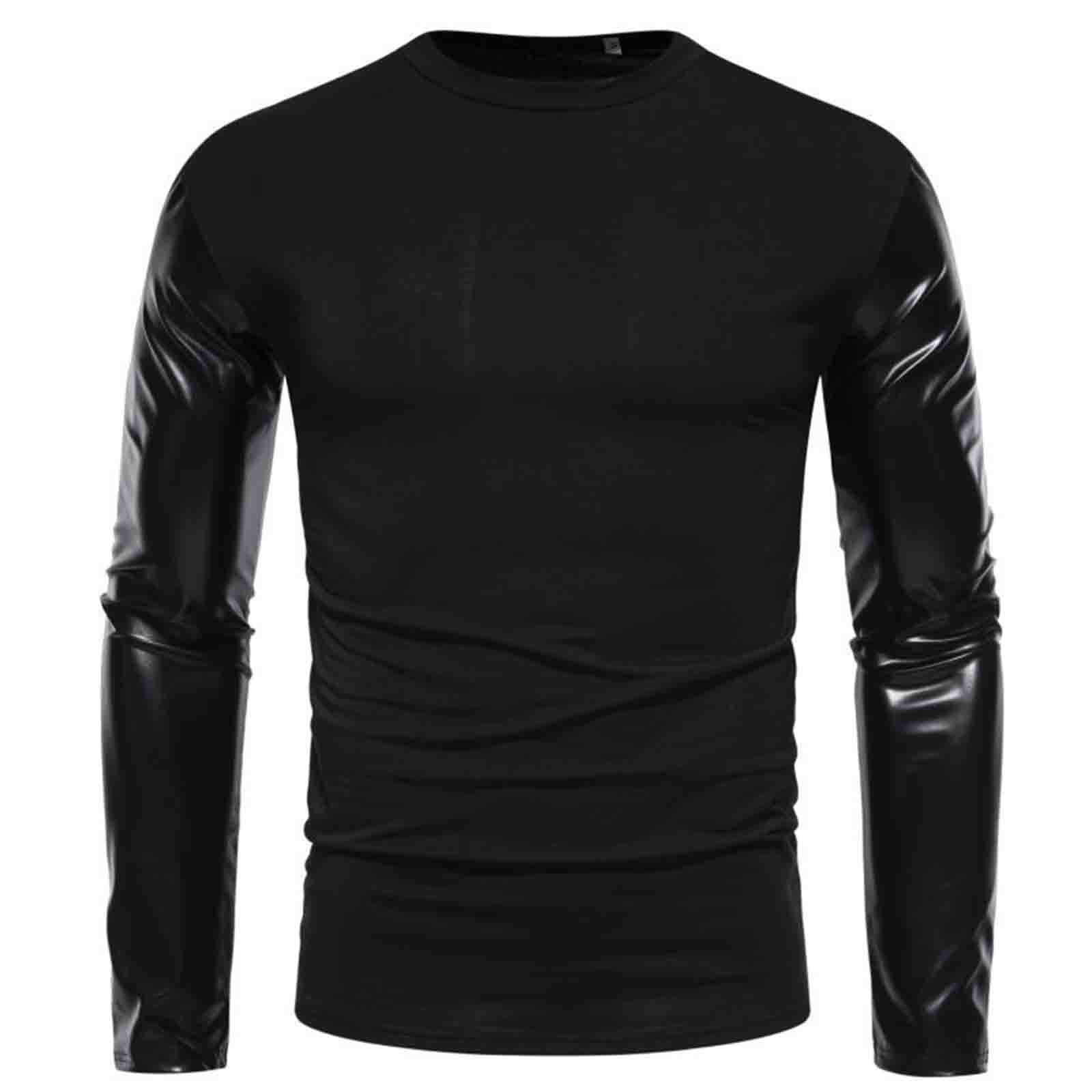 ameIAEA Mens Leather Shirts Long Sleeve Crewneck Fall Slim Shirts Solid  Color Fashion Tops - Walmart.com, image size:1600x1600
