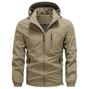 ameIAEA Mens Outdoor Jacket Hooded Full Zip Up Long Sleeve Windbreaker Hiking Coat with Pockets