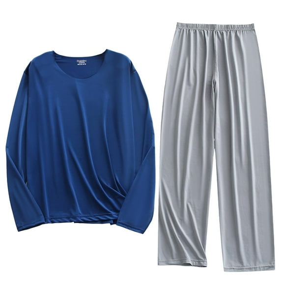 ameIAEA Mens Pajama Set Soft Pjs Long Sleeve Crewneck Shirt Pants Sleepwear 2 Piece Loungewear