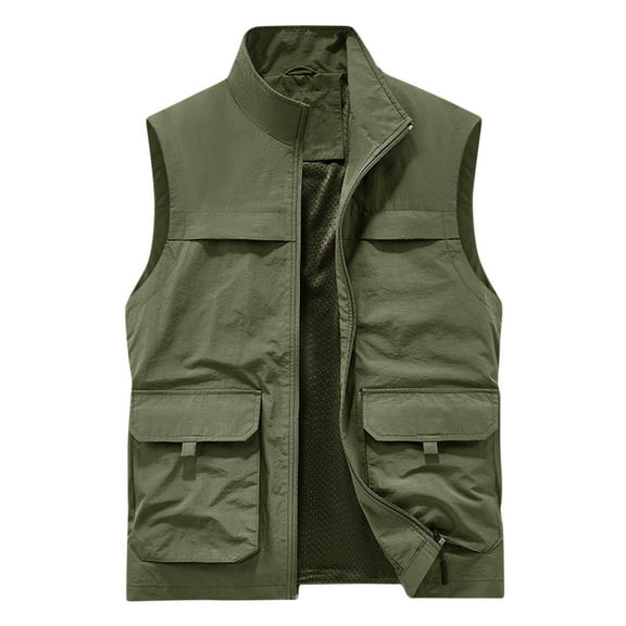 ameIAEA Mens Sleeveless Vest Stand Collar Full Zip Hiking Jacket Lightweight Outdoor Outwear