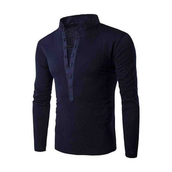 ameIAEA Mens Stand Collar Shirts Button Down Long Sleeve Shirts Solid Color Fall Casual Tops
