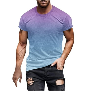 ameIAEA Mens Summer Short Sleeve Tops Workout Gym T Shirts Crew Neck Gradient Color Tee Tops