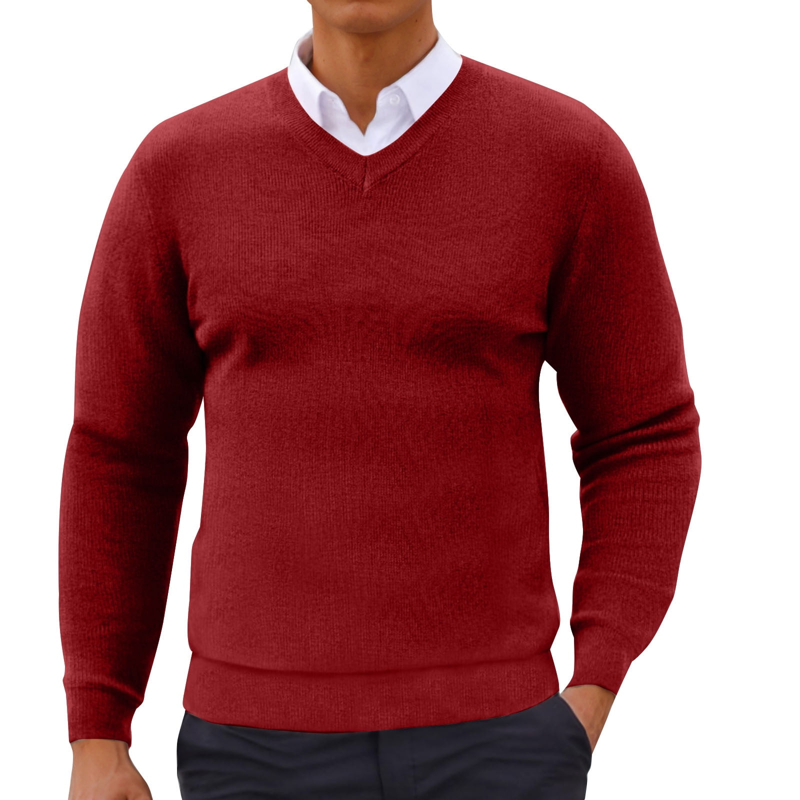 ameIAEA Mens V Neck Sweater Long Sleeve Solid Color Knitted Lightweight ...