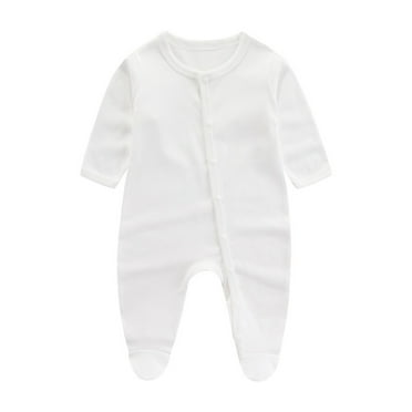 ameIAEA Newborn Baby Boy Girl Clothes Long Sleeve Footies Romper Solid Color Button Jumpsuit