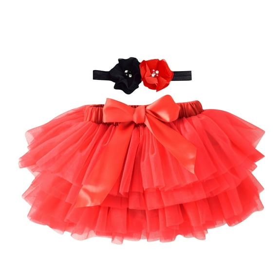 ameIAEA Newborn Infant Baby Girl Clothes Bow Layered Tulle Skirt with Headband Toddler Birthday Outfit
