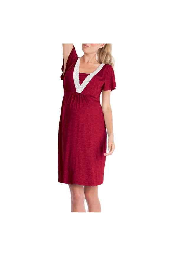 Nursing Nightgown Short Sleeve Maternity Sleep Dress Breasfeeding Sleepwear Delivery Dress