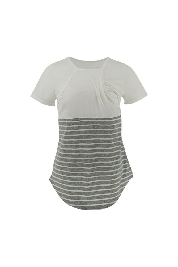 Nursing Tops for Breastfeeding Tshirts Summer Postpartum Short Sleeve Double Layer Maternity Tee
