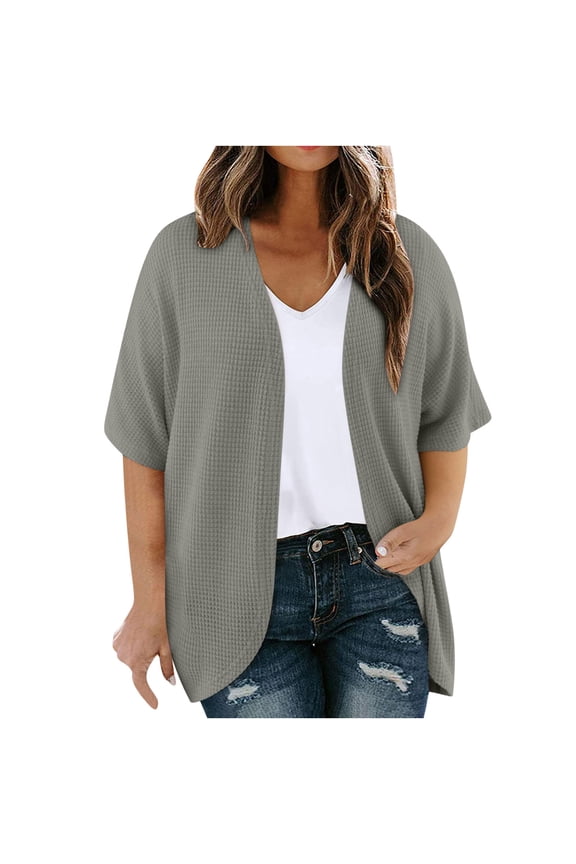 Plus Size Cardigan for Women Short Sleeve Open Front Cardigans Summer Casual Jacket