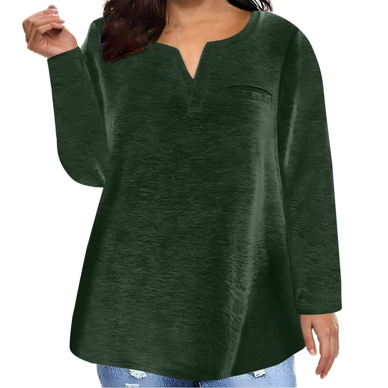 Casual Long sleeve Bell-sleeve Solid Color Plus size Tops Casual Long sleeve Bell-sleeve Solid Color Plus size Tops