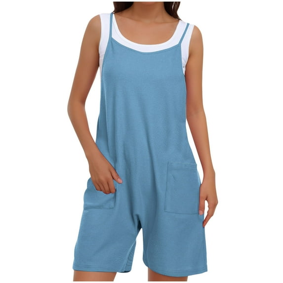 ameIAEA Romper for Women Adjustable Spaghetti Strap Loose Jumpsuit Sleeveless Overalls with Pockets