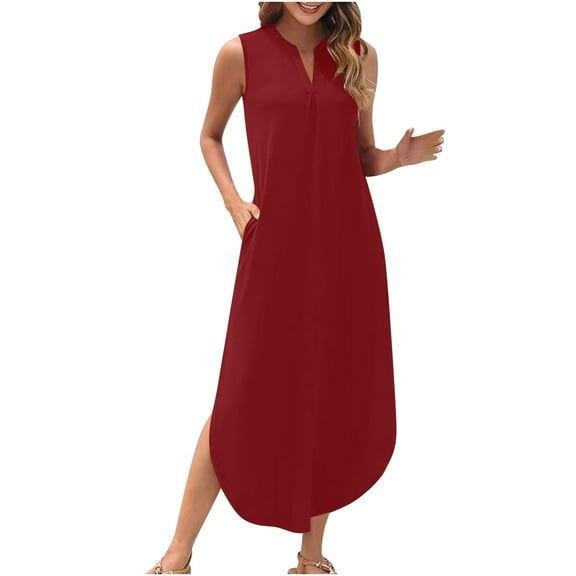 ameIAEA Summer Dresses for Women Sleeveless V Neck Casual Maxi Sundresses with Pockets