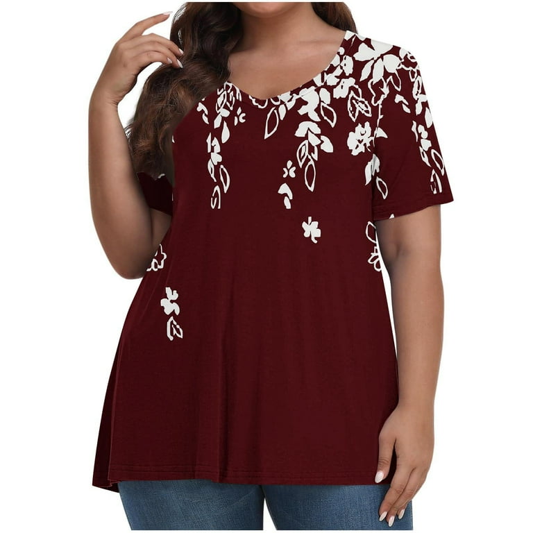 Casual Print Short Sleeve V neck Plus Size Tops Casual Print Short Sleeve V neck Plus Size Tops