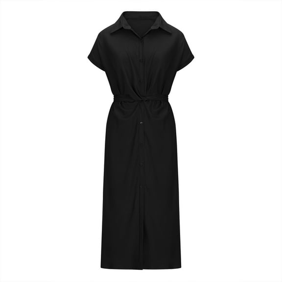 ameIAEA Summer Short Sleeve Button Down Dress for Women Business Casual Work Dress with Belt