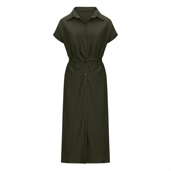 ameIAEA Summer Short Sleeve Button Down Dress for Women Business Casual Work Dress with Belt