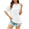 thumbnail image 1 of ameIAEA Summer Short Sleeve T-Shirts for Women Round Neck Solid Color Basic Tees Casual Tops with Pocket, 1 of 7
