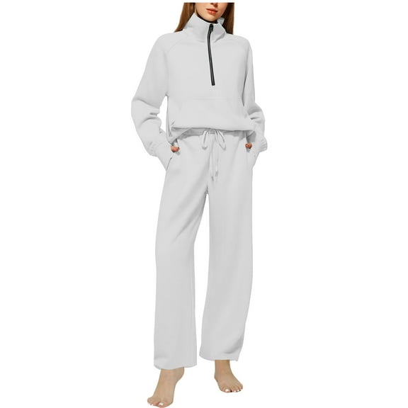 ameIAEA Sweatsuits Two Piece Sets for Women Long Sleeve Half Zip Pullover Sweatshirt Wide Leg Pants Lounge Set