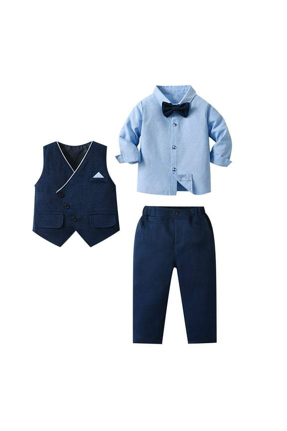 Toddler Baby Boy Clothes Gentleman Wedding Outfits Formal Dress Shirt+Bowtie+Ves+Suspender Pants