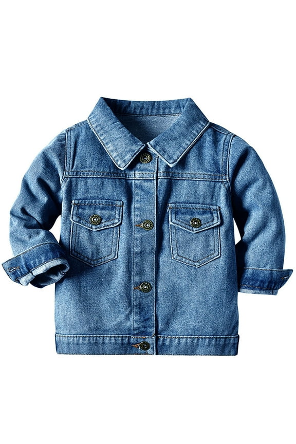 Toddler Baby Boys Girls Denim Jacket Long Sleeve Button Down Jean Jacket with Pockets