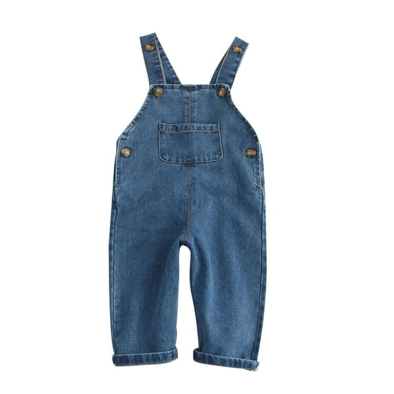 ameIAEA Toddler Baby Boys Girls Denim Overall Kids Bib Jean Pants Solid Color Casual Jumpsuits