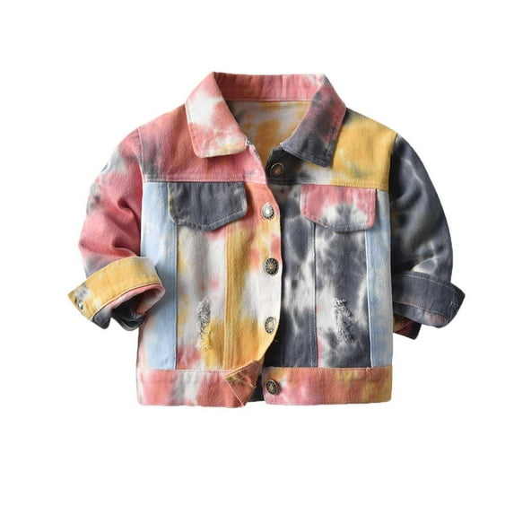 ameIAEA Toddler Baby Boys Girls Tie-Dye Denim Jacket Kids Long Sleeve Button Down Fashion Jean Jacket Coat