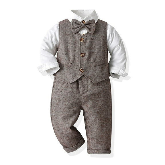 ameIAEA Toddler Boy Gentleman Suspenders Outfit Formal Wedding Dress Suits Set for Kids 2-12 Years