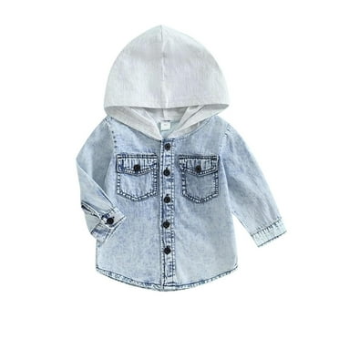 ameIAEA Toddler Boys Girls Hooded Denim Jacket Long Sleeve Button Down Jean Coat Kids 1-5 Years