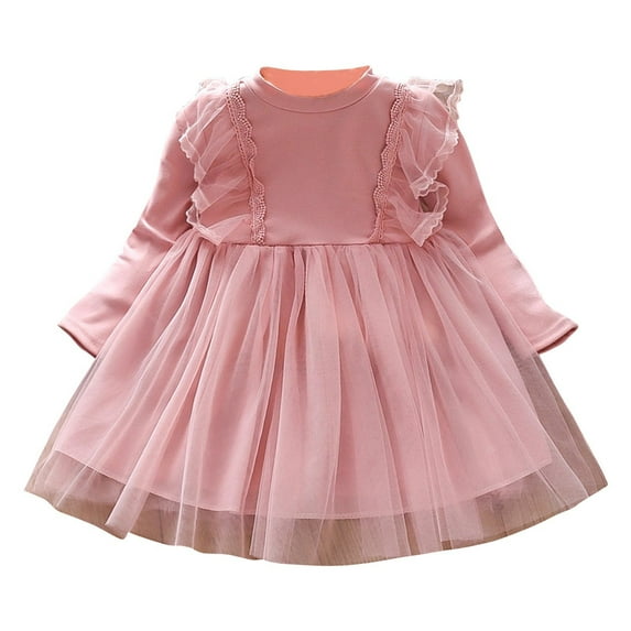 ameIAEA Toddler Girl Long Sleeve Tulle Dress Ruffle Layered Casual Party Dress Kids 1-6 Years