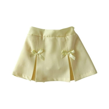 ameIAEA Toddler Girls Bow Skirts Elastic Waist A-Line Solid Color Slit Cute Skirts Built in Shorts