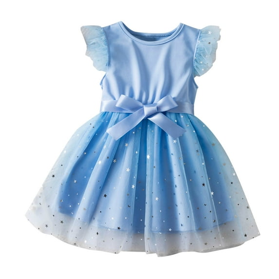 ameIAEA Toddler Girls Dress Girls Ruffle Sleeve Tulle Dresses Cute Summer Party Princess Sundress