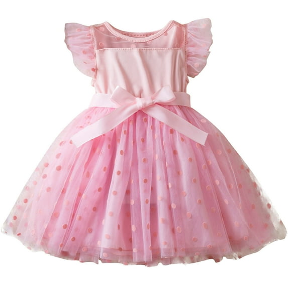 ameIAEA Toddler Girls Dress Girls Ruffle Sleeve Tulle Dresses Cute Summer Party Princess Sundress